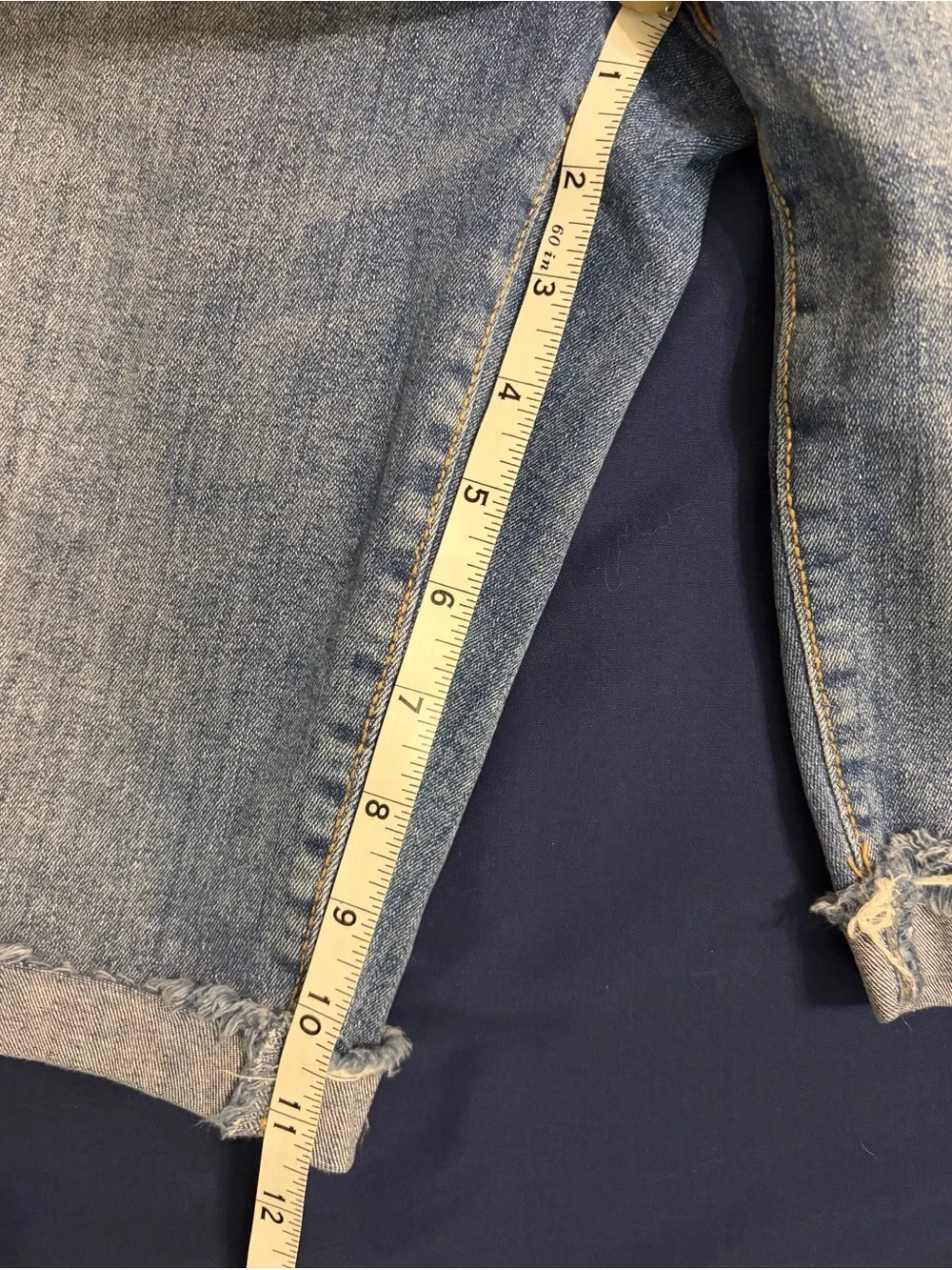 Womens Faded Blue Denim Bermuda Shorts with Indigo Trim Size 12